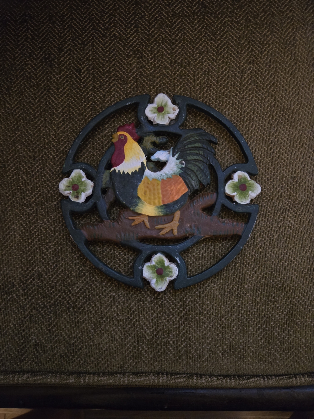 Hand-Painted Rooster With Flowers Trivet- Multicolor